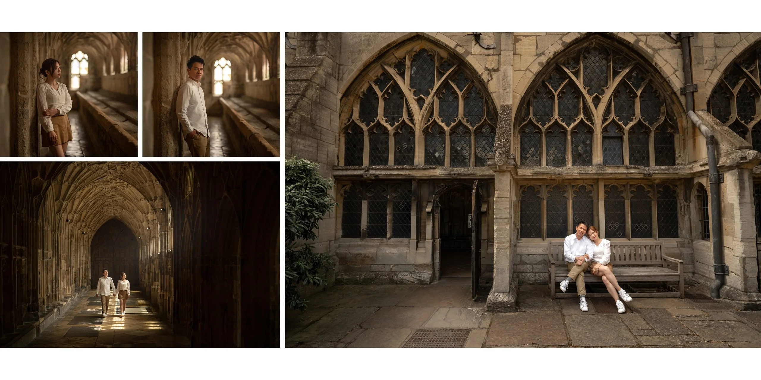 Yan & Victor in the fan-vaulted cloisters of Gloucester Cathedral — Cotswolds pre-wedding by Kenn Photographic Arts