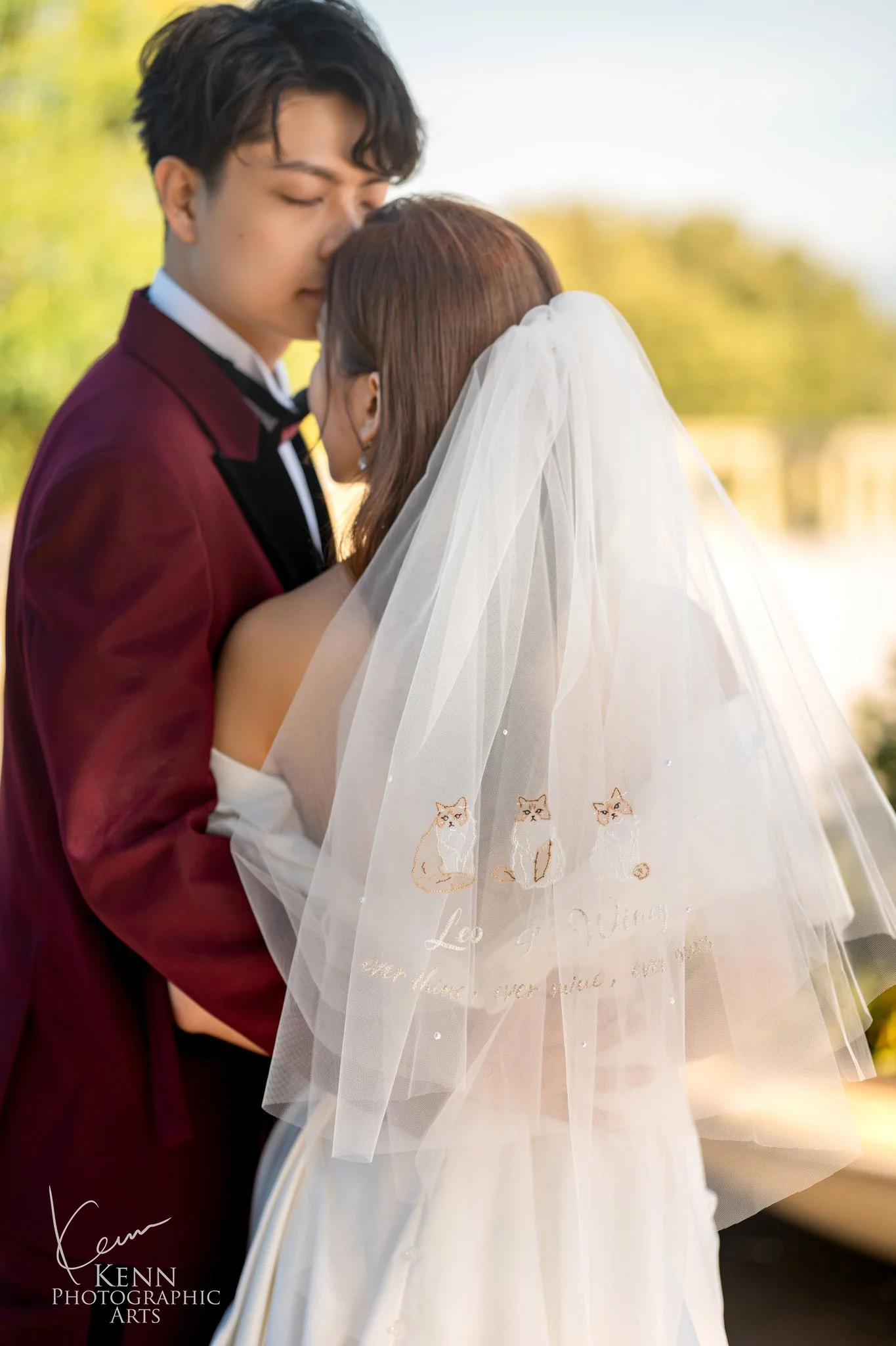 Close-up of Wincy & Leo, her veil caught in the light — Florence & Tuscany pre-wedding by Kenn Photographic Arts