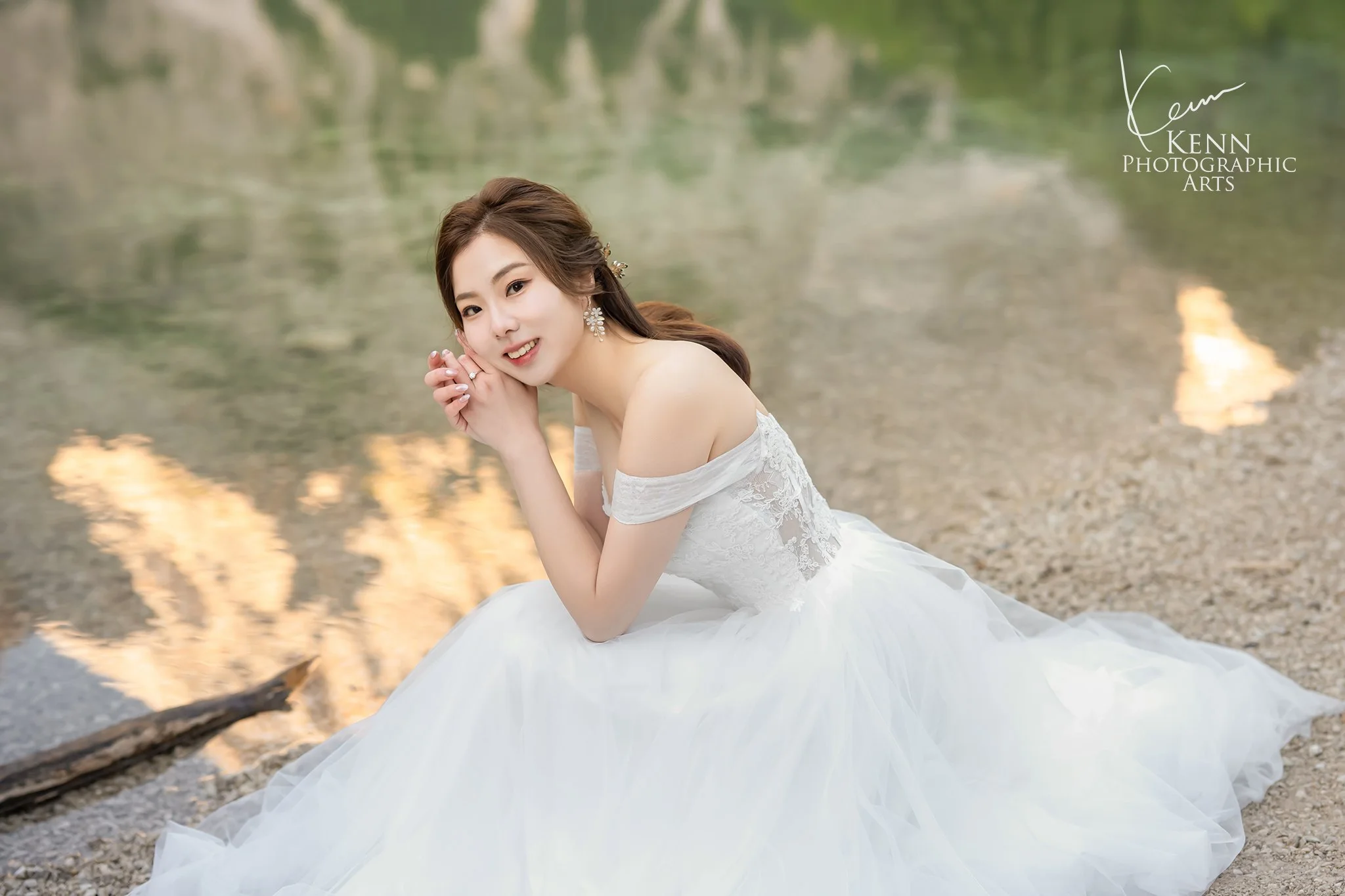 Bridal portrait by the lake in soft morning light — Dolomites pre-wedding by Kenn Photographic Arts