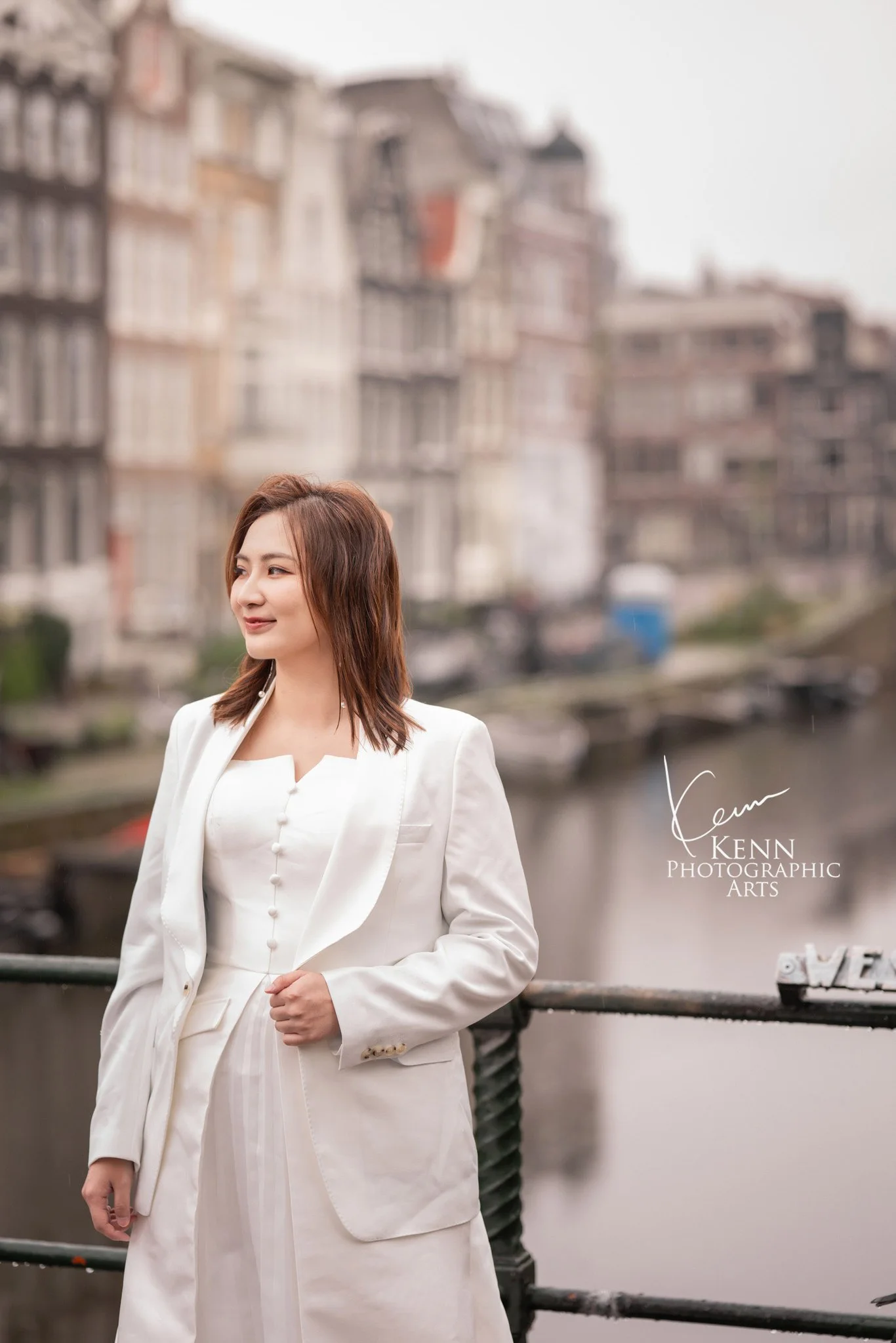 Bridal portrait of Michelle beside an Amsterdam canal — Netherlands pre-wedding by Kenn Photographic Arts