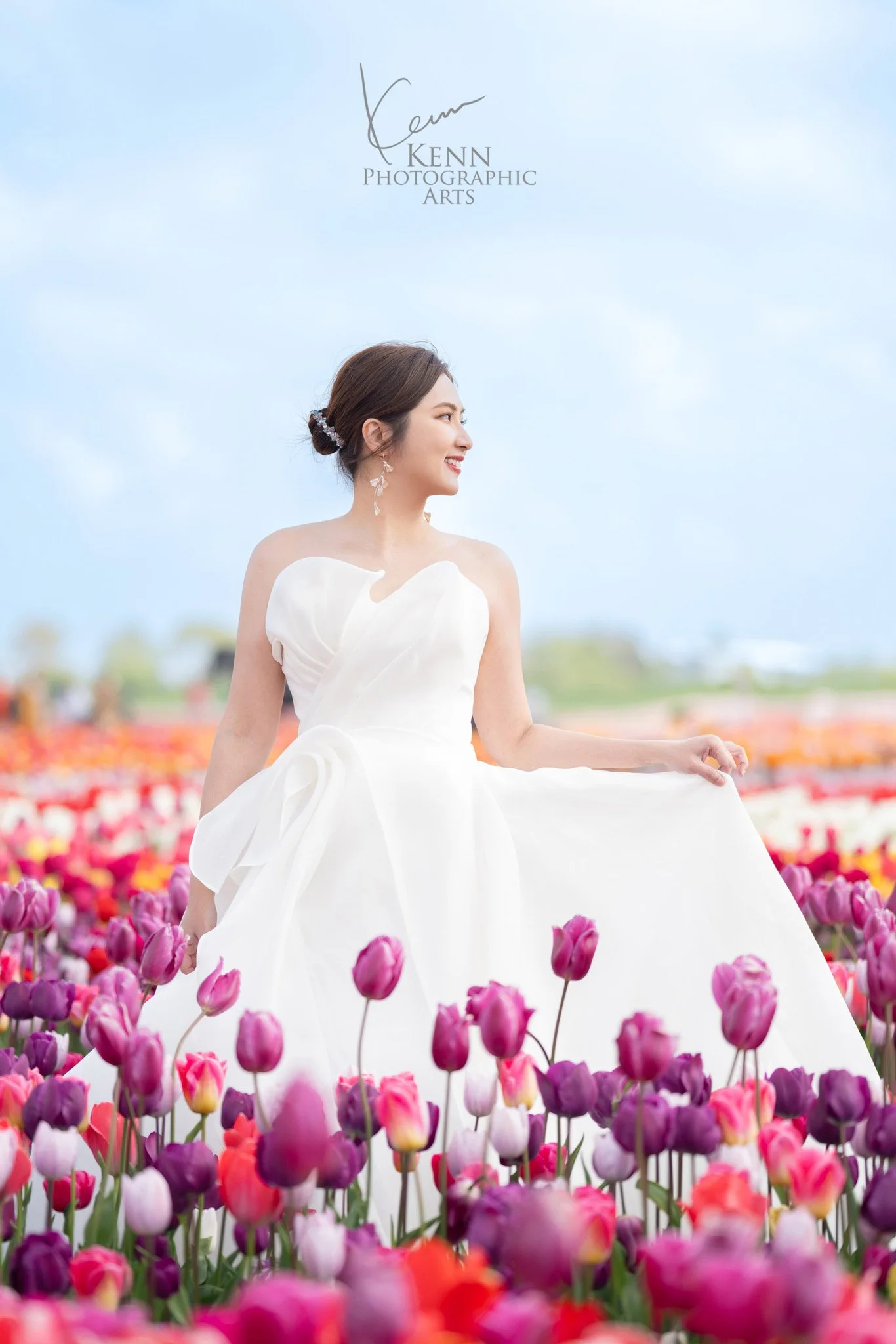 Bridal portrait among pink and red tulips — Netherlands pre-wedding by Kenn Photographic Arts