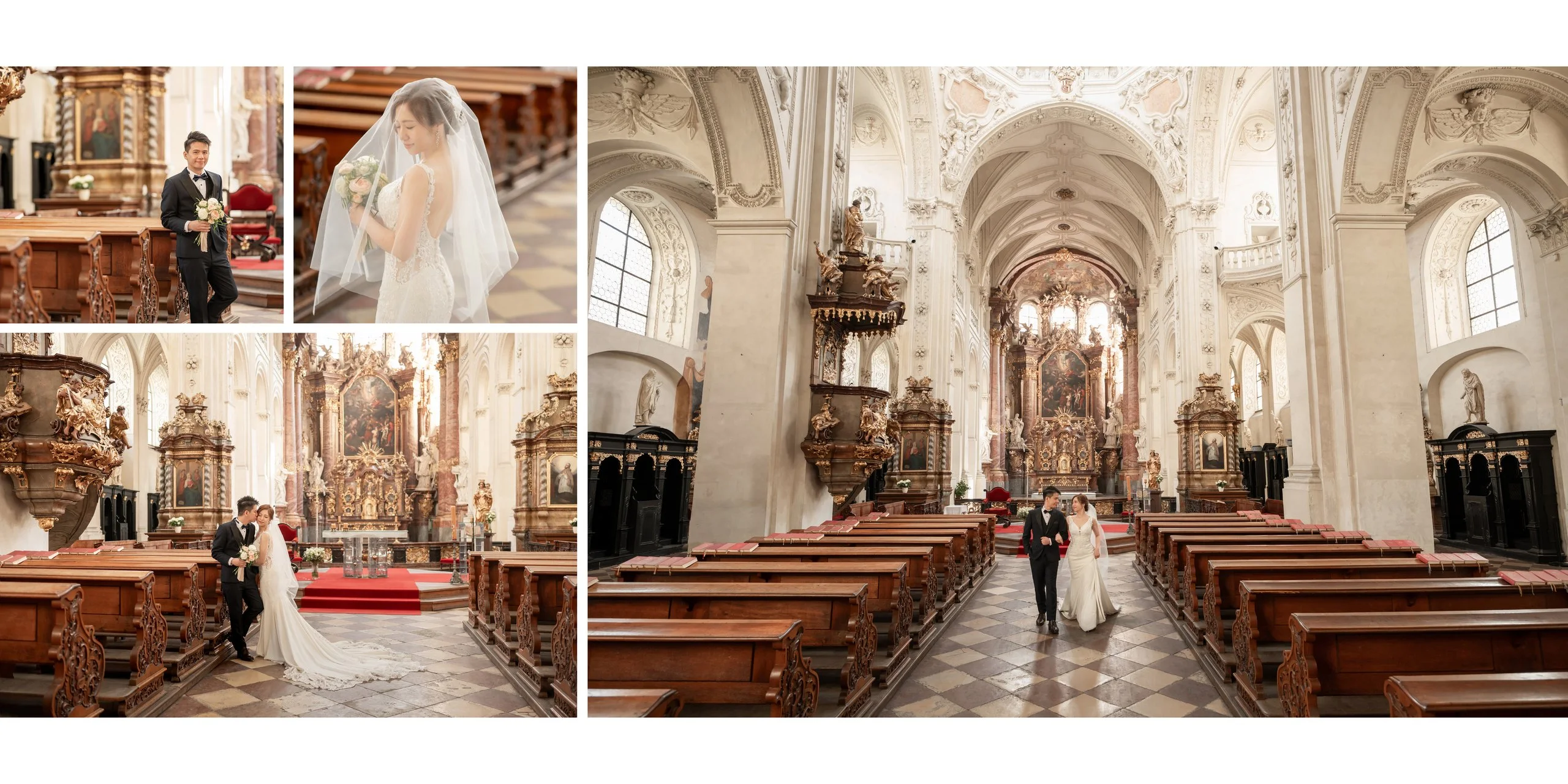 Yan & Victor walking the aisle of a Baroque church in Prague — Prague pre-wedding by Kenn Photographic Arts