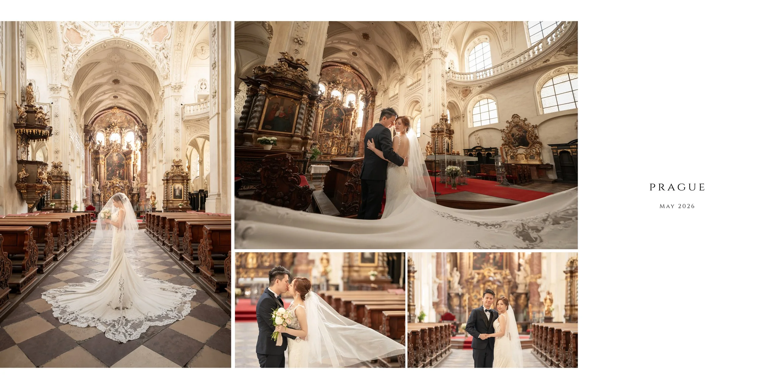 Opening spread: Yan & Victor in a Baroque church interior, Prague — Prague pre-wedding by Kenn Photographic Arts