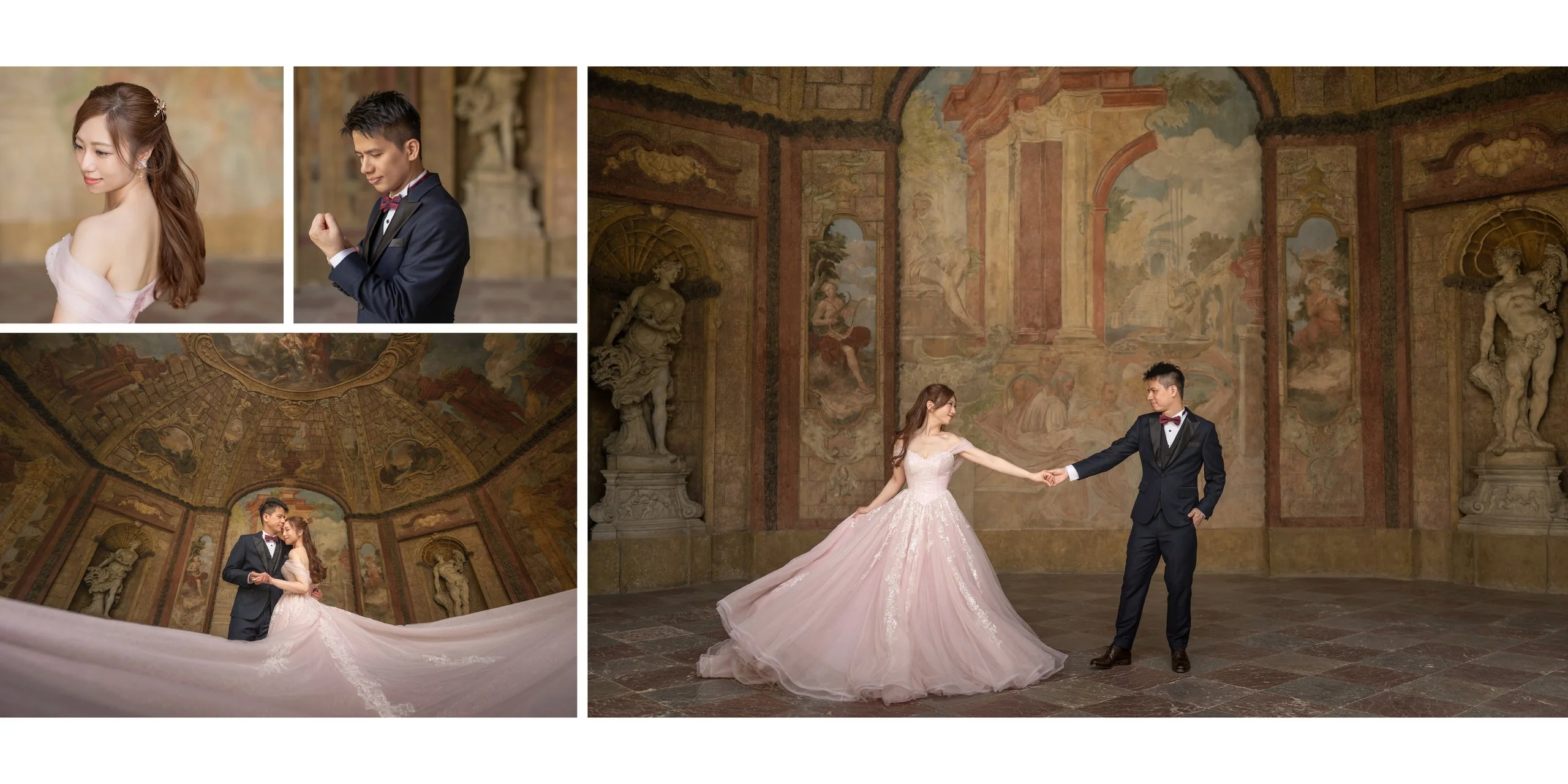 Yan & Victor dancing in a frescoed sala terrena in Prague — Prague pre-wedding by Kenn Photographic Arts